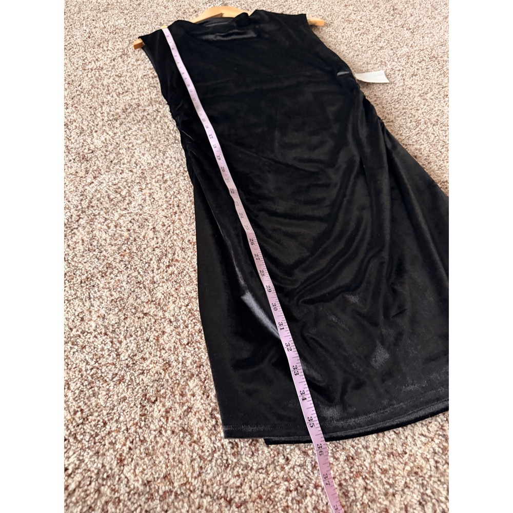 WAYF Black Velvet Ruched Sleeveless Mock Neck Mini Dress Women's - Picture 4 of 6